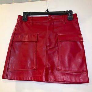 Zara Red Leather Skirt